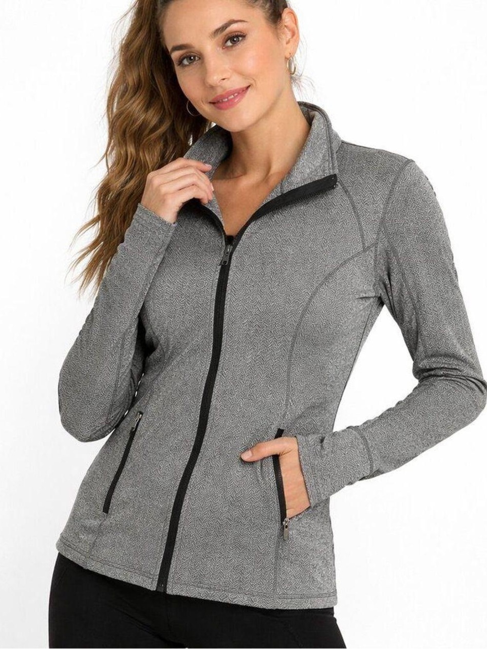 CALIA Carrie Underwood Gray Herringbone Zip Jacket Athletic Athleisure Layer L